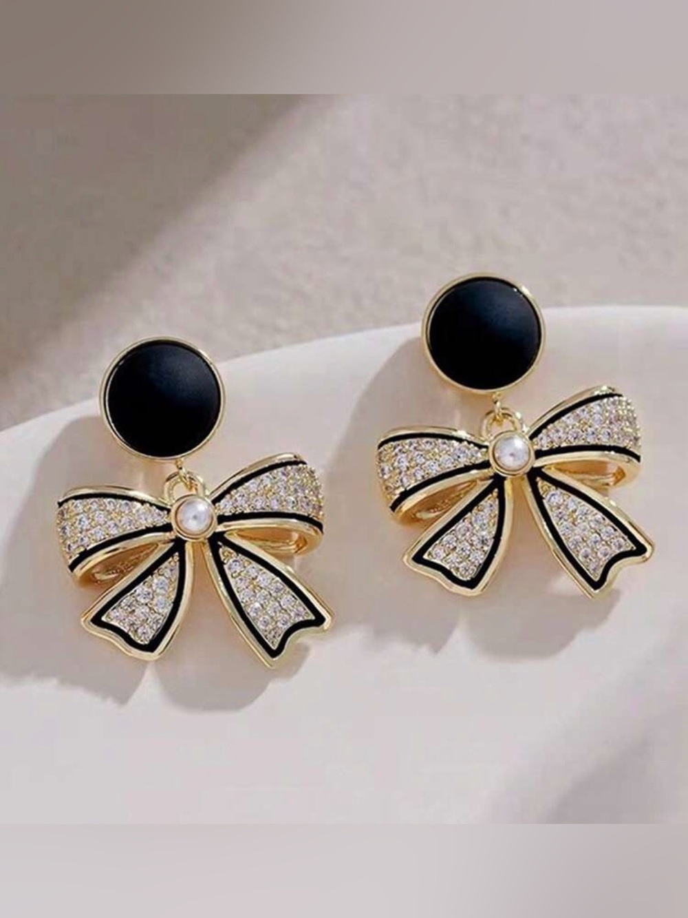 NWT Black Bow Dangle Earrings | Crystal & Pearl Accents